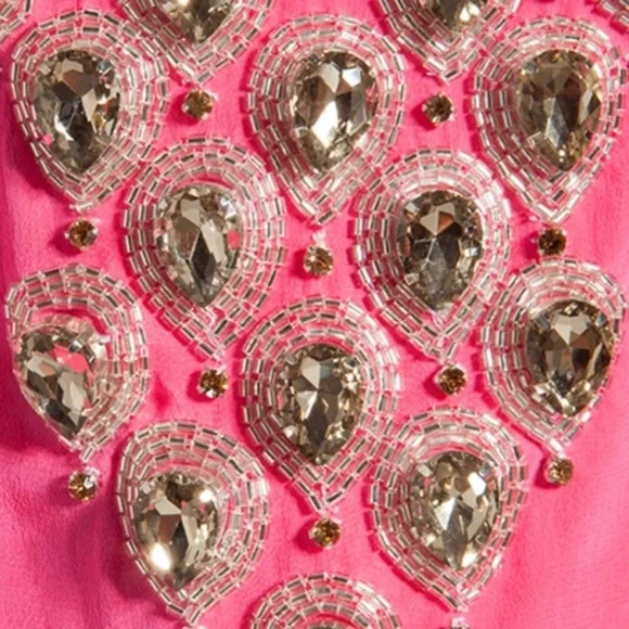 Karina Grimaldi Neon Pink Silk Embellished Rhinestone Beaded Party Dress Revolve - Picture 15 of 16
